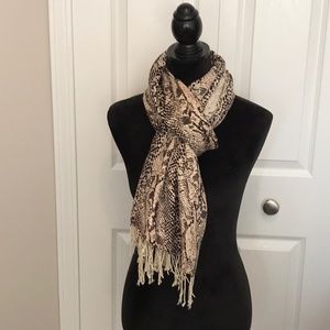 Chico’s Large Fringed Brown Snake Print Wrap Scarf
